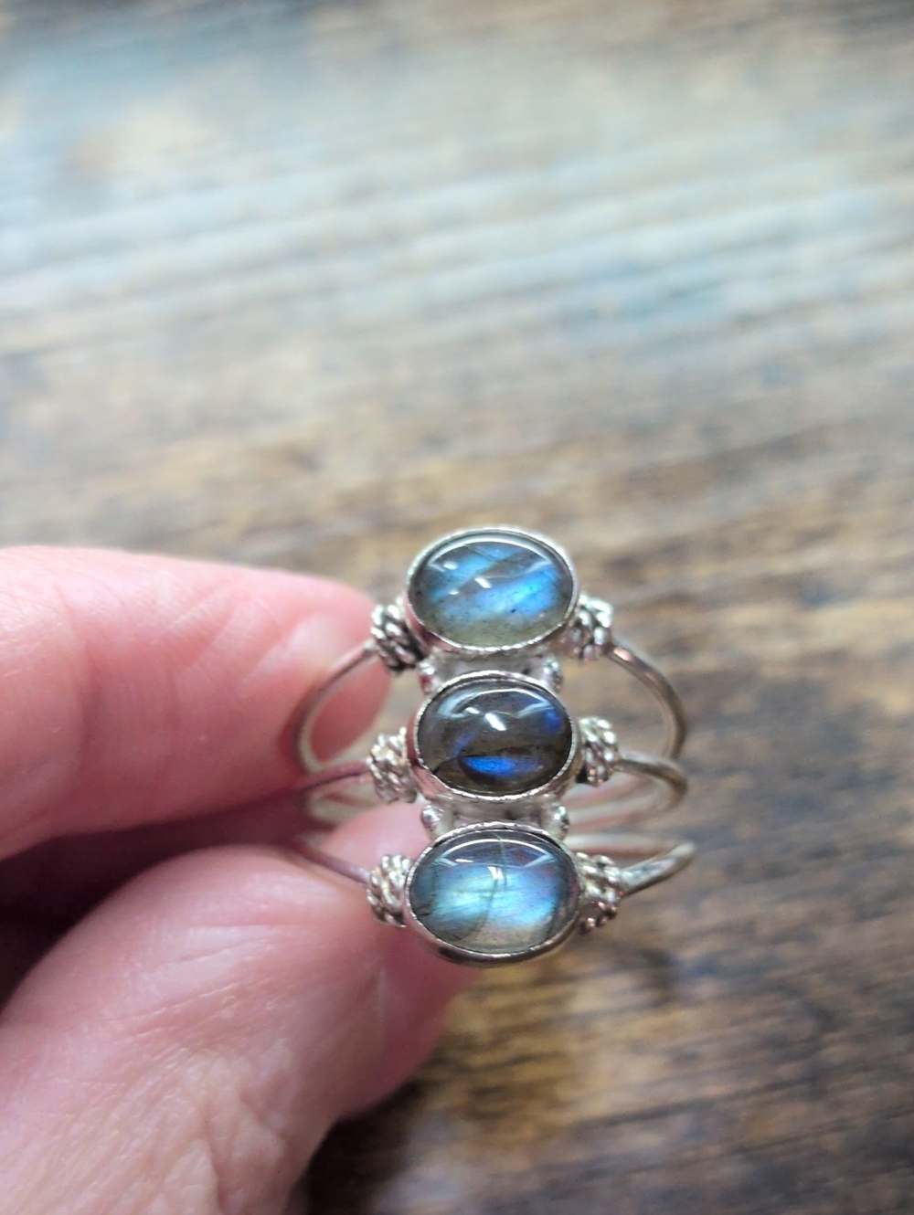 Sterling Silver Labradorite Stackable Ring Set - Blue Flash